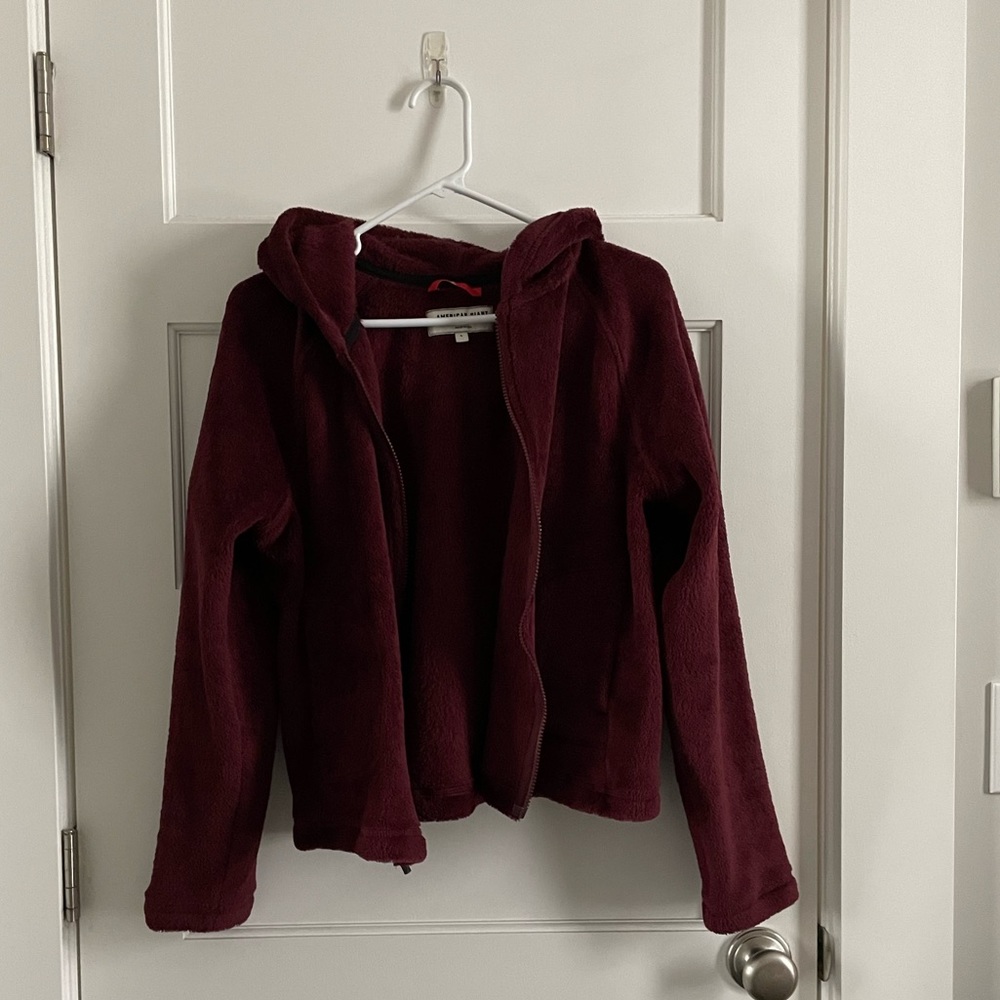 American Giant cropped fleece, burgundy
